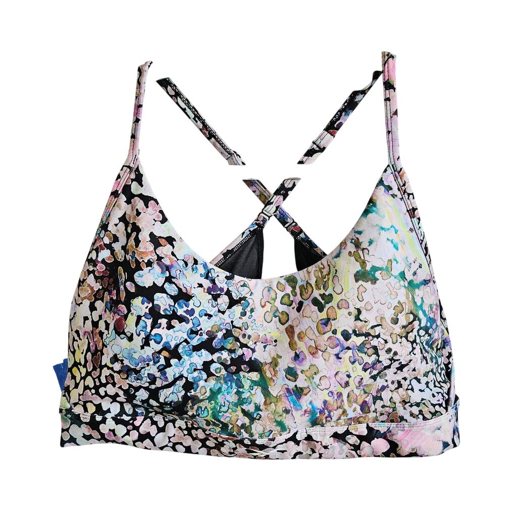 Reebok Strappy Back Sports Bra Multicolor Dots Oil Slick Spots Earthy Tone XL